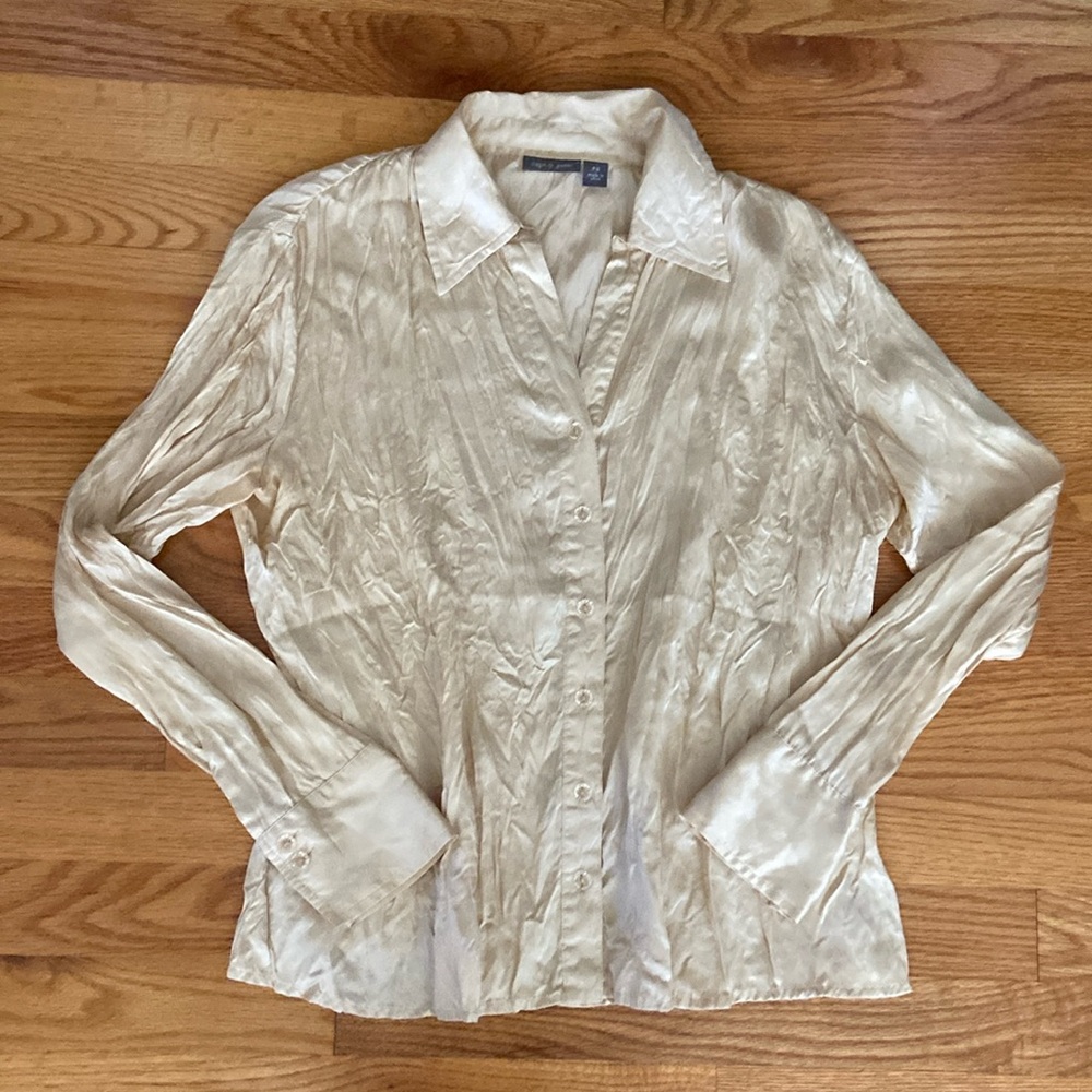 Apt 9 100% Gold Silk Crinkle Button Down Top